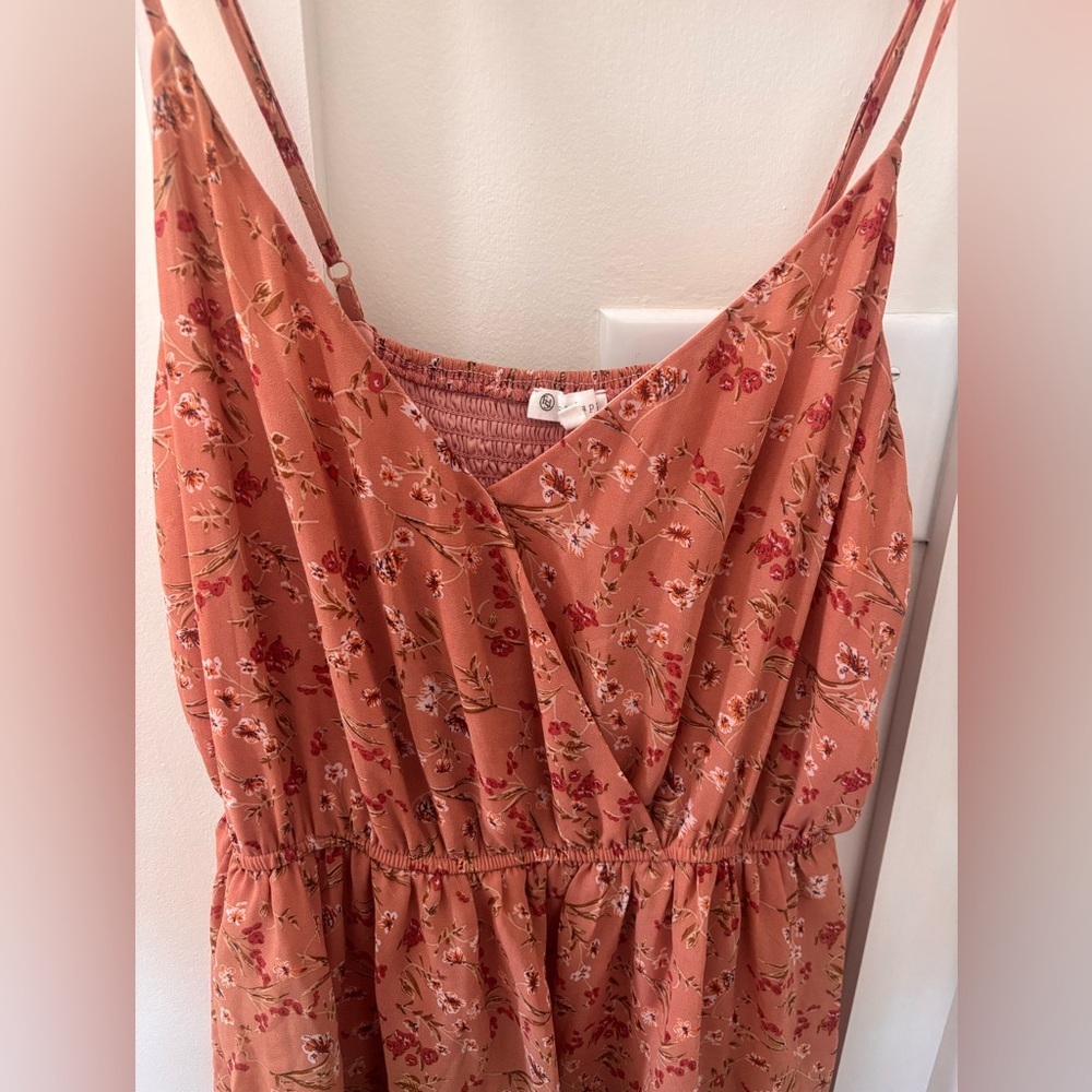 ChicSoul Peach Floral Tiered Dress 1XL NWOT Flowy Boho Summer